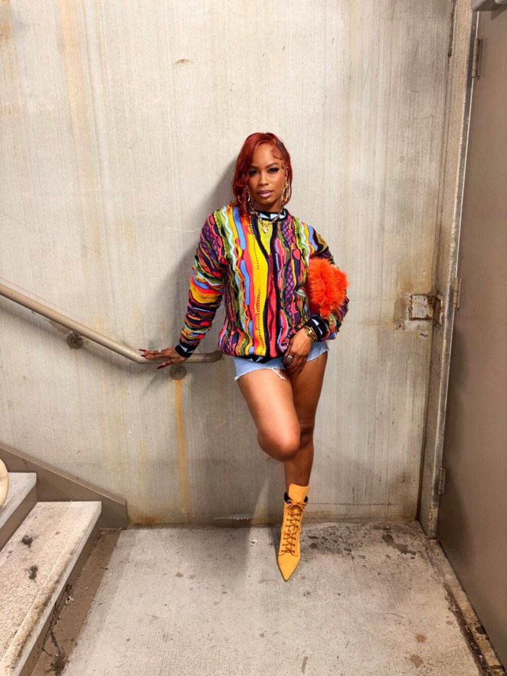 Multicolor Coogi Style Knit Sweater | Bold Textured Streetwear Pullover